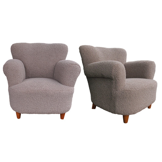 Pair of 1950s Swedish armchairs in Taupe Bouclé Fabric