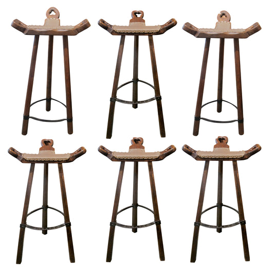 Set of 6 Sculptural Barstools by Sergio Rodrigues in Brazilian Hardwood