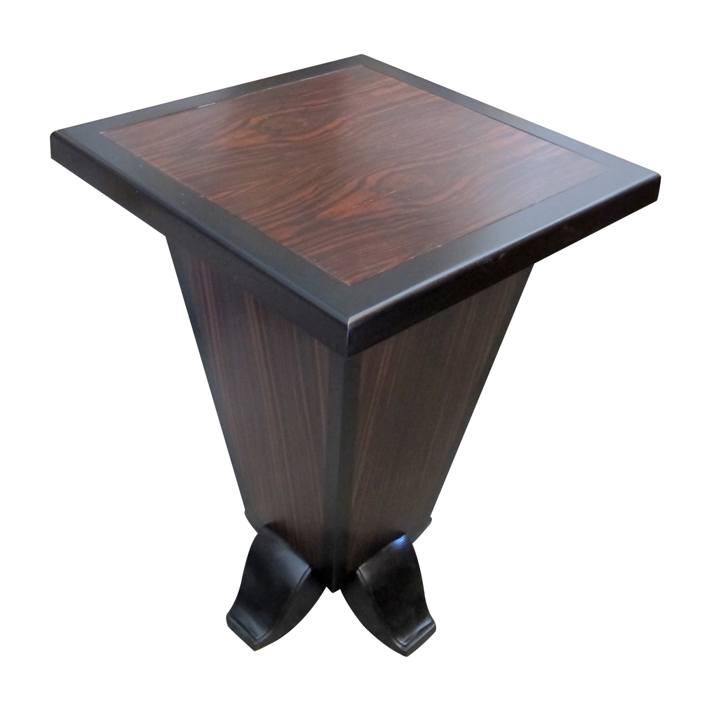 French Art Deco Walnut Veneer Side Table with Inverted Pyramid Base