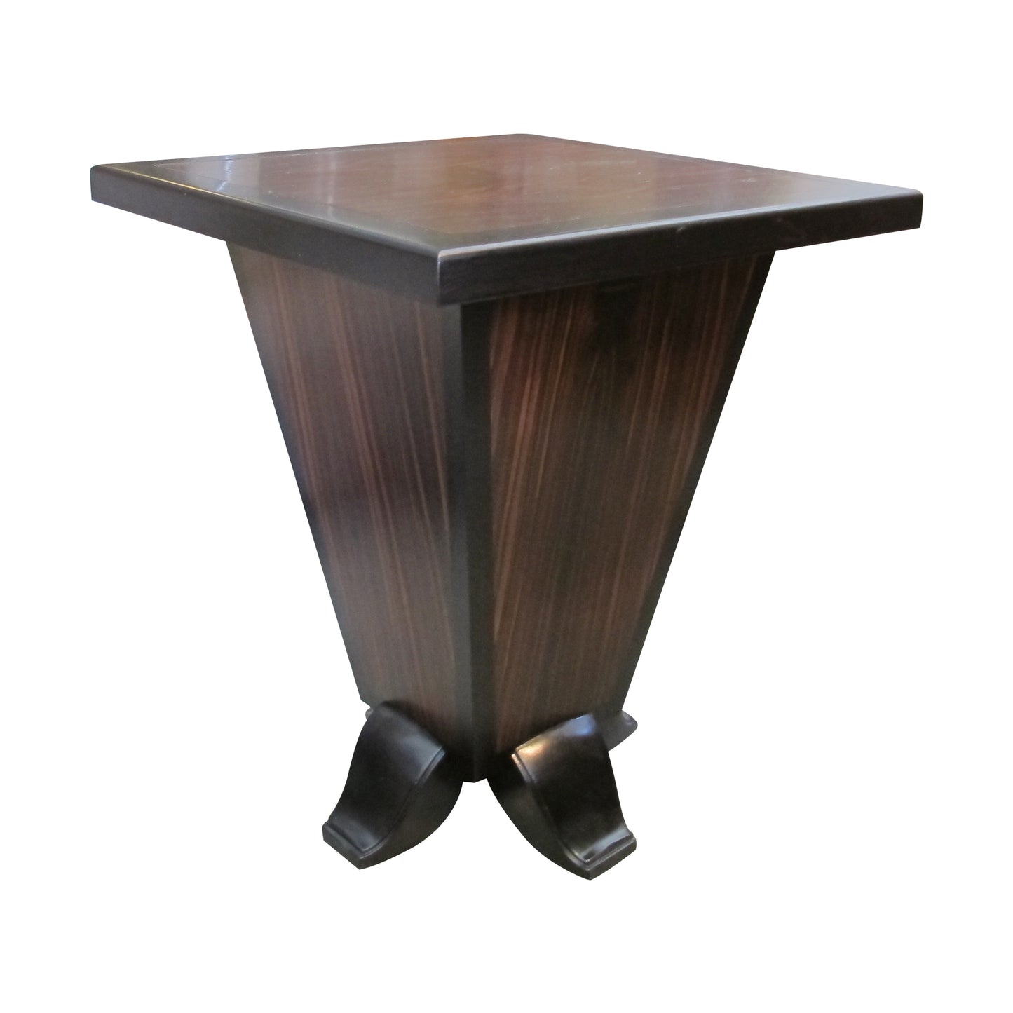 French Art Deco Walnut Veneer Side Table with Inverted Pyramid Base