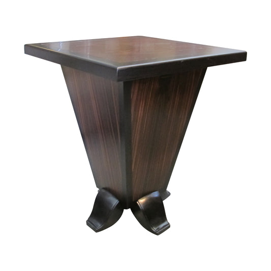 French Art Deco Walnut Veneer Side Table with Inverted Pyramid Base