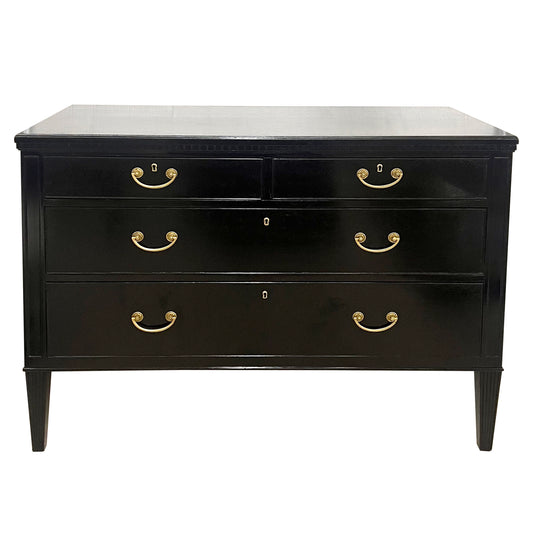 Swedish Early 1900s Black Chest of Drawers with Original Brass Hardware