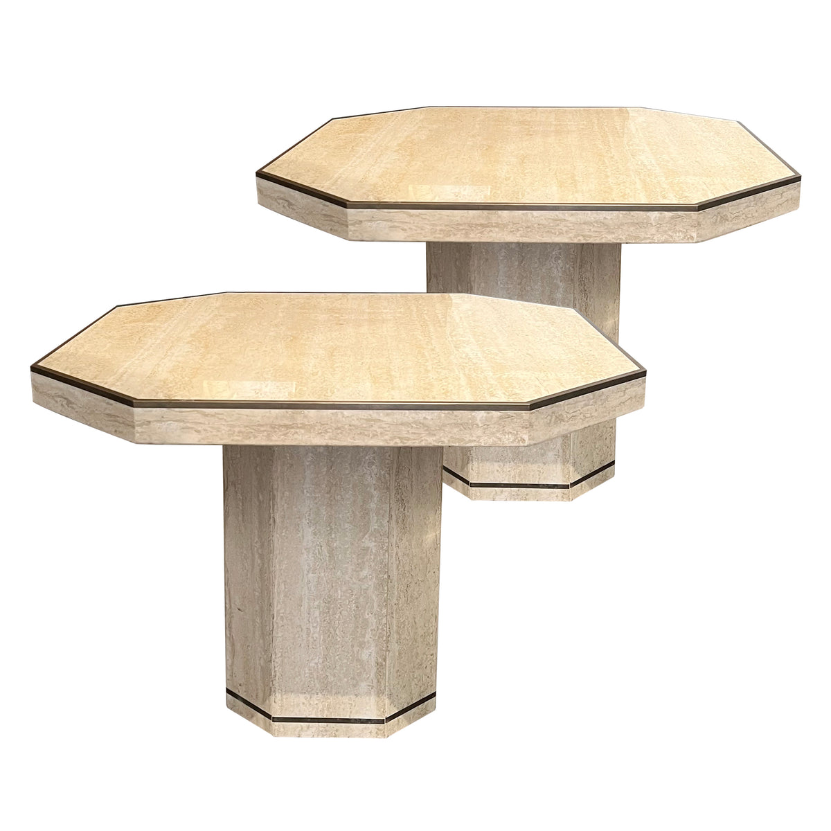 Pair of Vintage Travertine Tables by Willy Rizzo for Jean Charles, 1970s