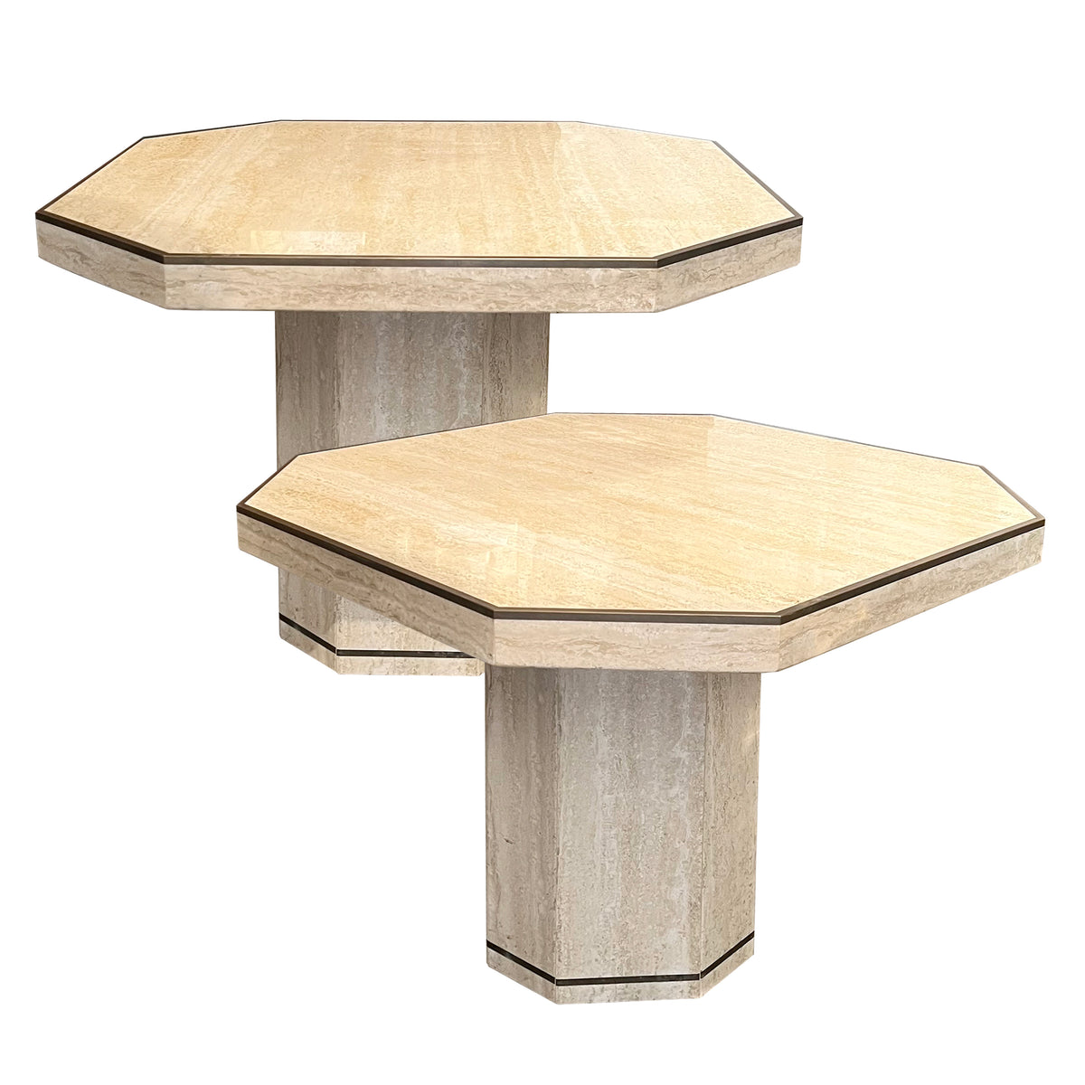 Pair of Vintage Travertine Tables by Willy Rizzo for Jean Charles, 1970s
