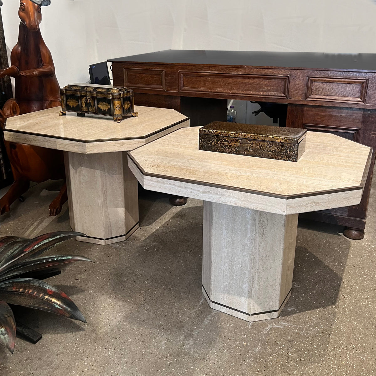 Pair of Vintage Travertine Tables by Willy Rizzo for Jean Charles, 1970s