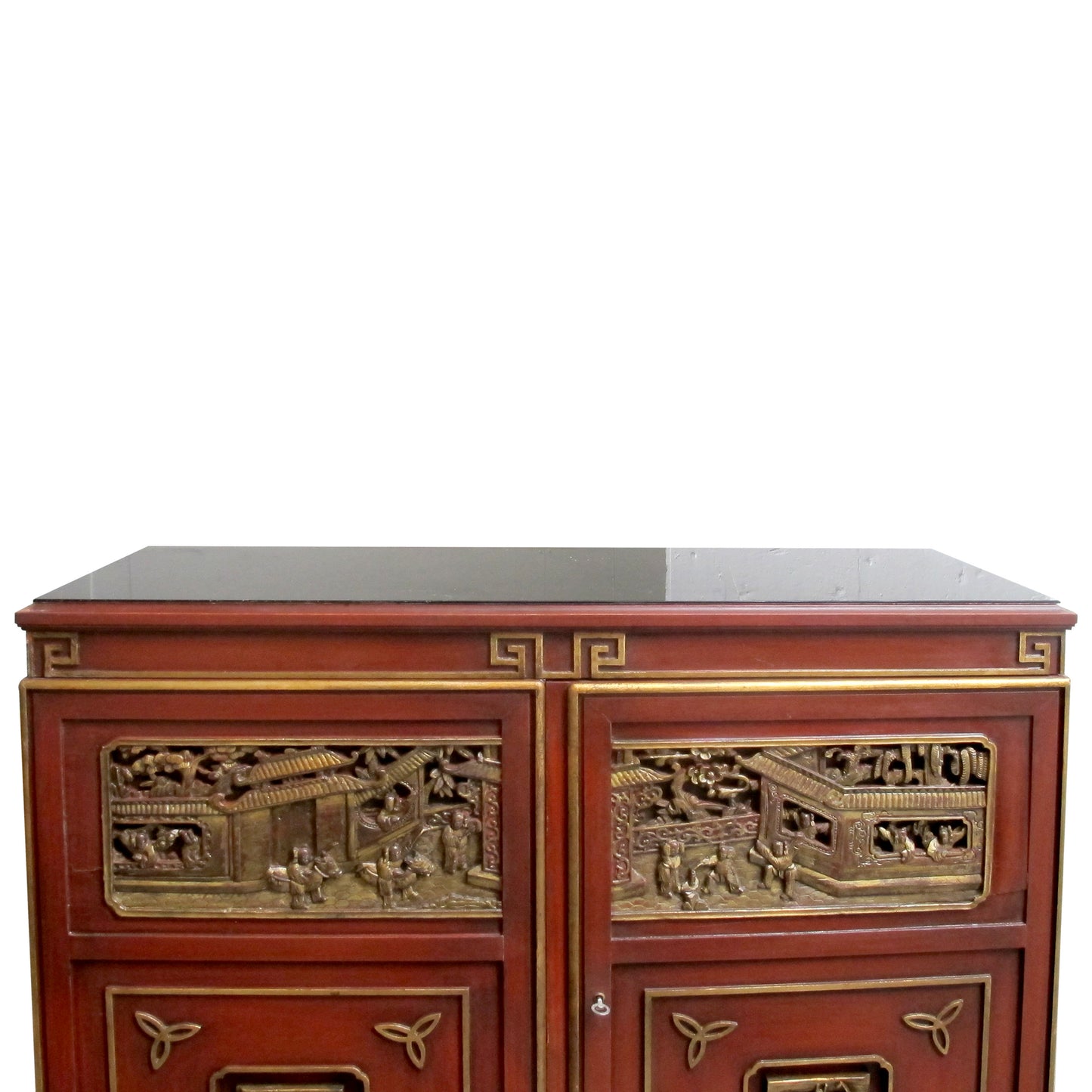 1950s Swedish-made Chinoiserie Drinks Cabinet with Carved Panels