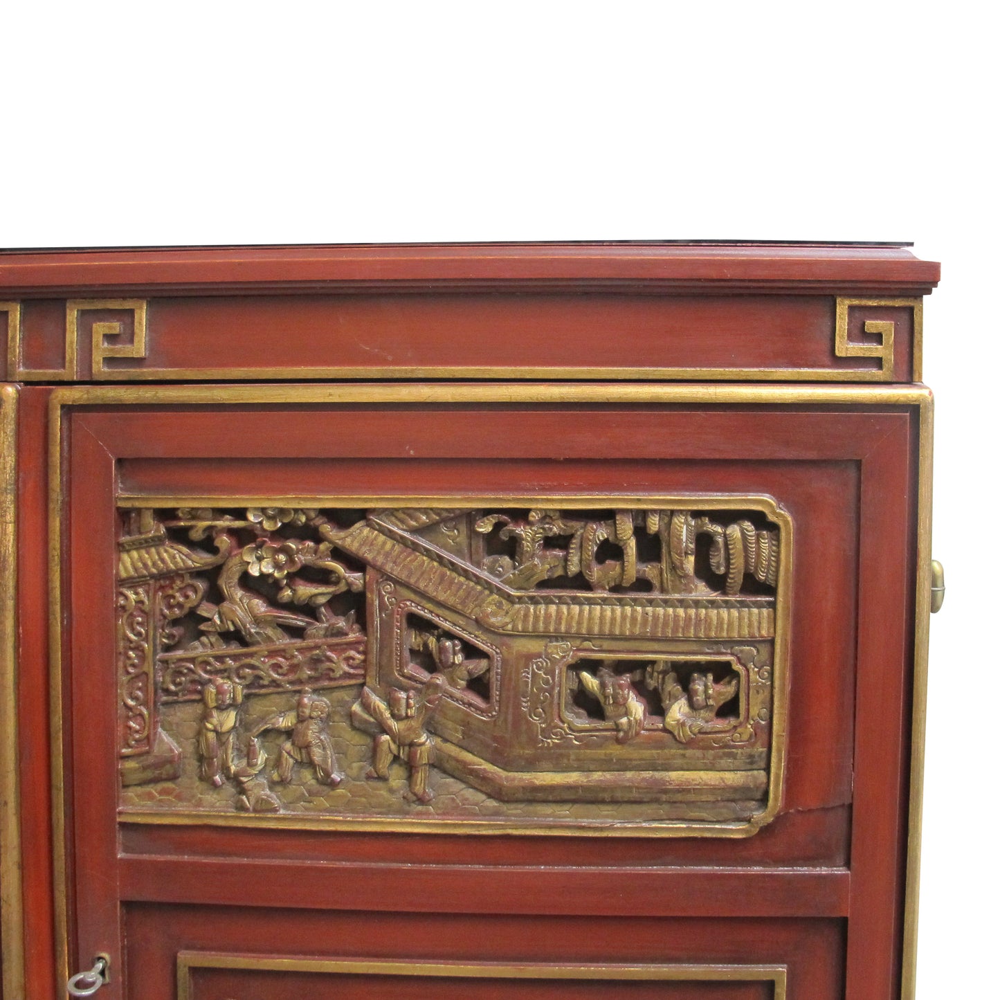 1950s Swedish-made Chinoiserie Drinks Cabinet with Carved Panels