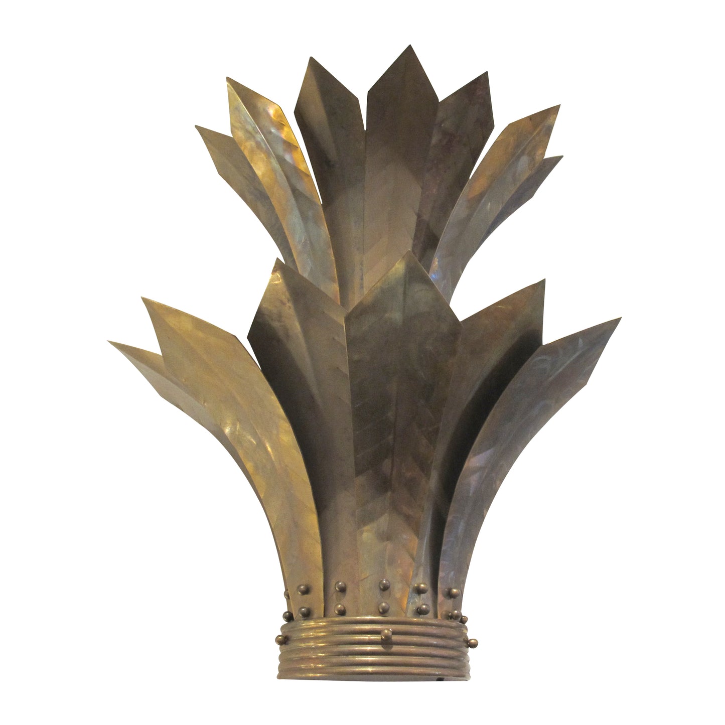 Pair of Large French Mid-Century Brass Wall Sconces with Stylised Leaf Design, 1950s