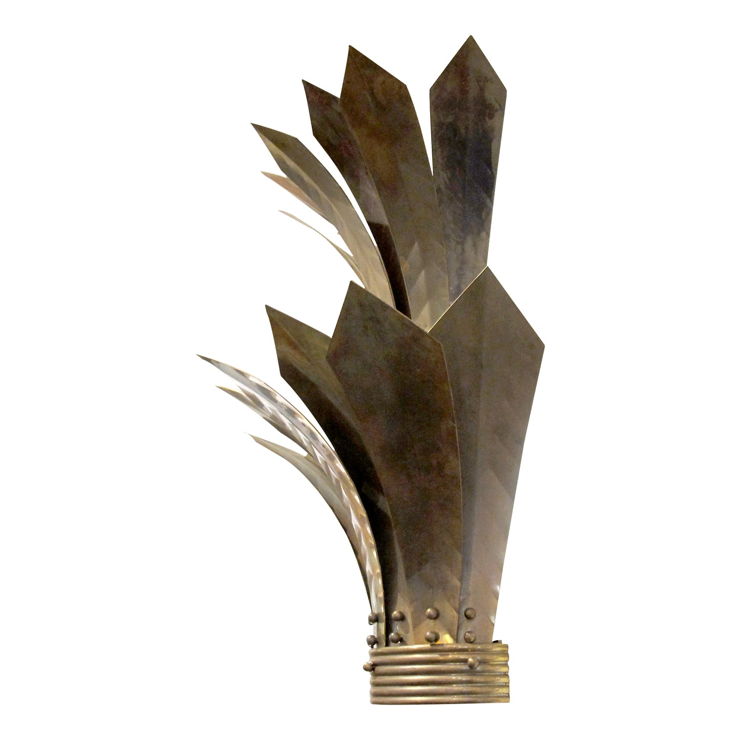 Pair of Large French Mid-Century Brass Wall Sconces with Stylised Leaf Design, 1950s