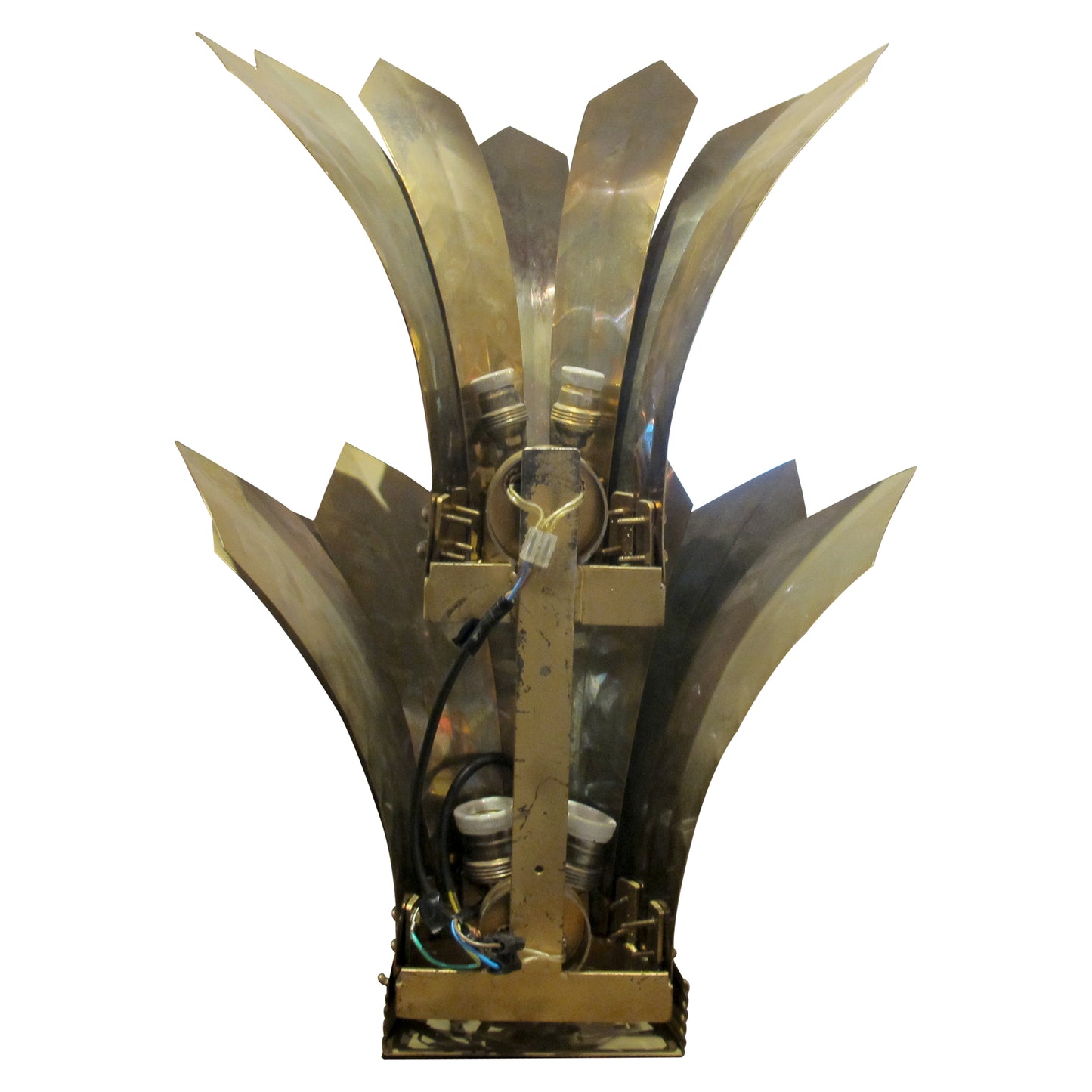 Pair of Large French Mid-Century Brass Wall Sconces with Stylised Leaf Design, 1950s