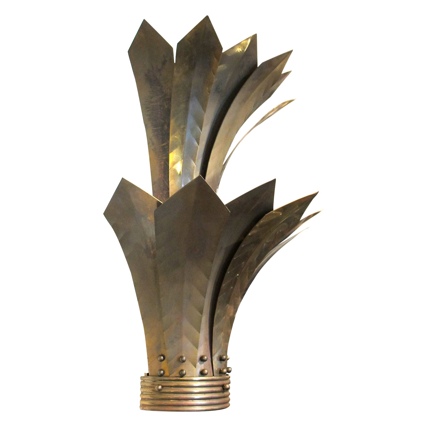 Pair of Large French Mid-Century Brass Wall Sconces with Stylised Leaf Design, 1950s