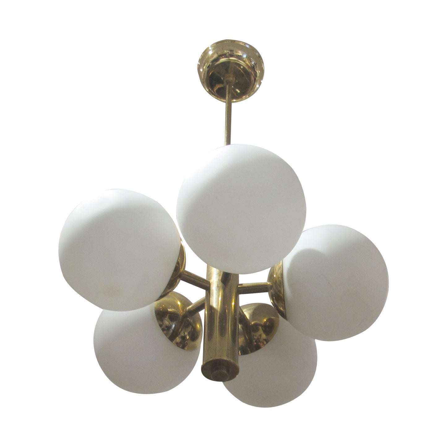 1950s Swedish Brass Ceiling Light with Five Opal Glass Globes