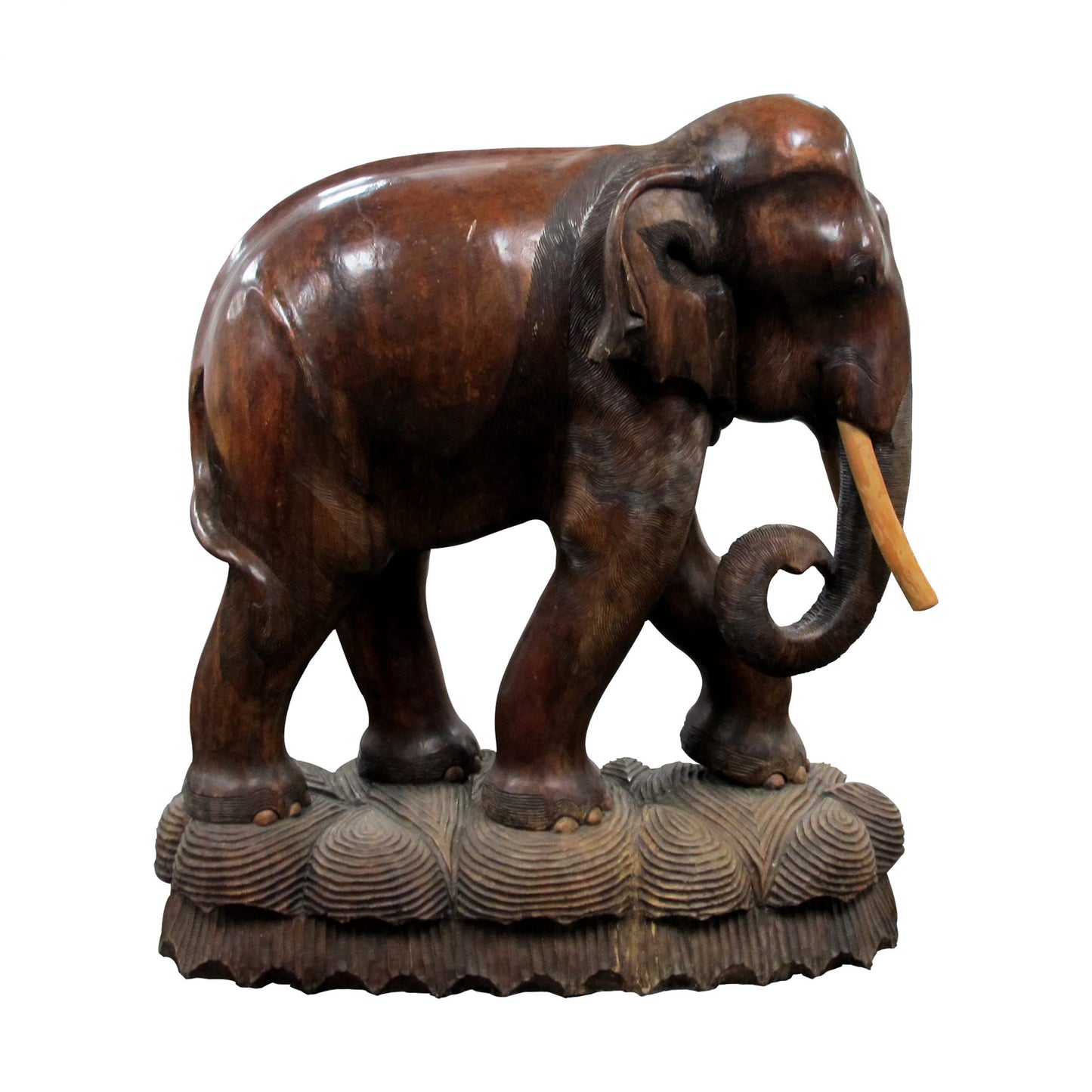 A pair of carved wood elephants sculptures, 20th century