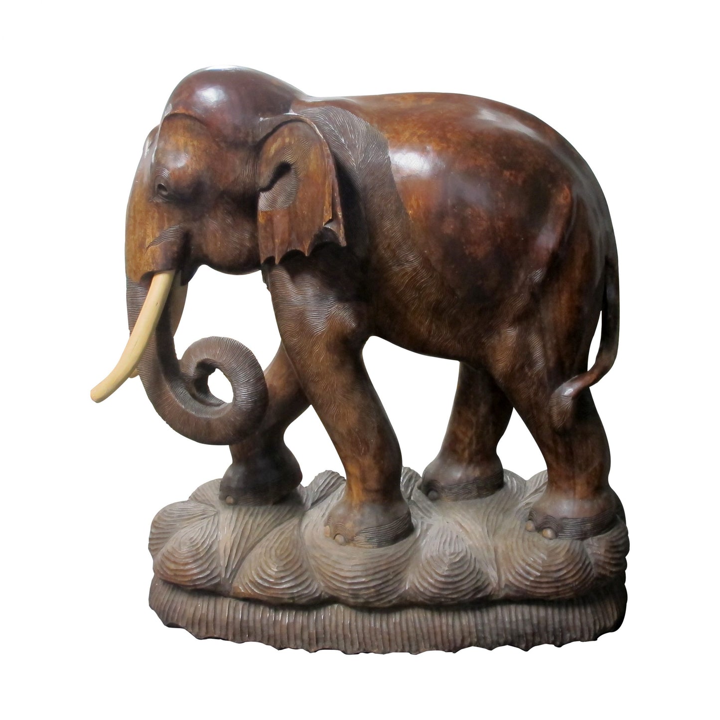 A pair of carved wood elephants sculptures, 20th century