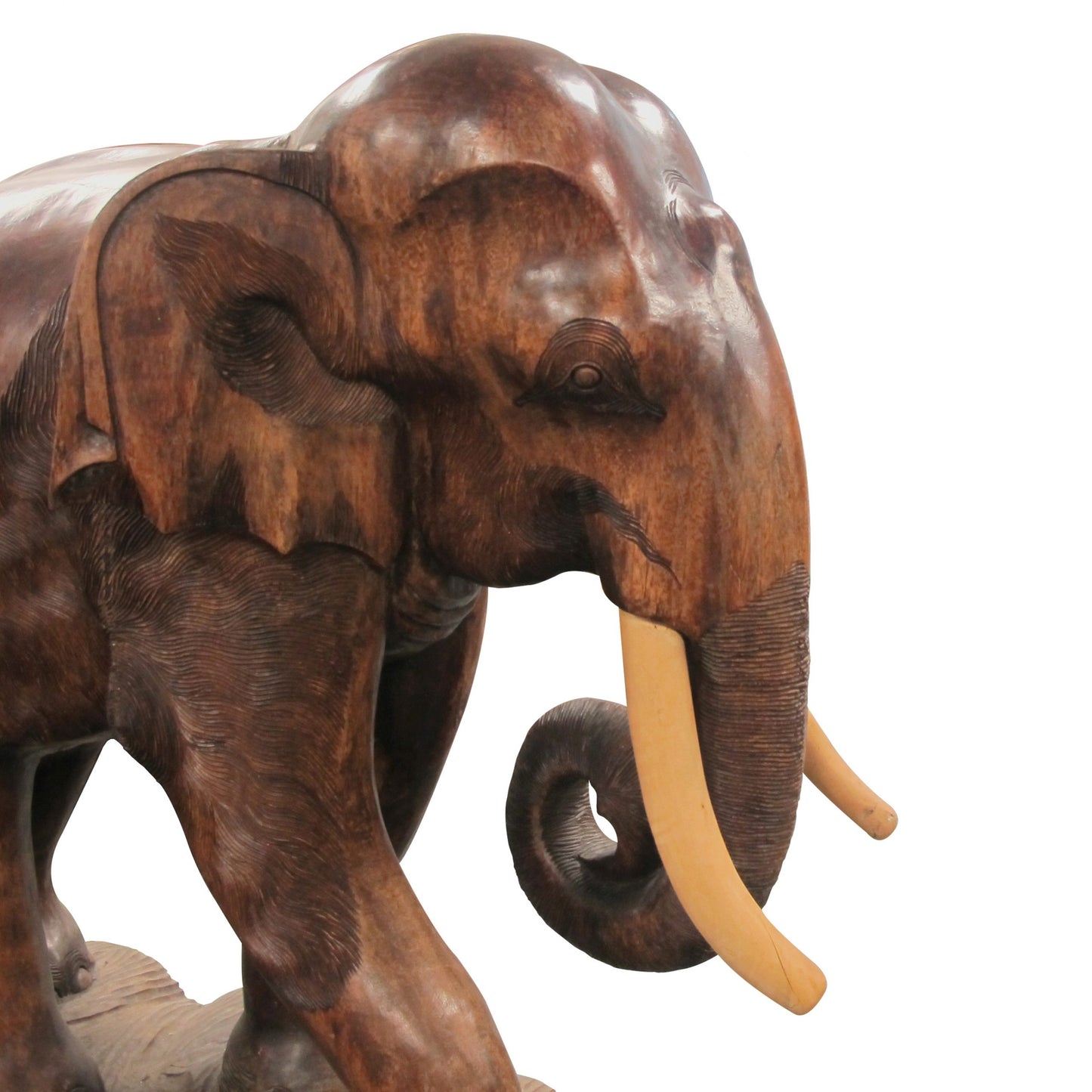 A pair of carved wood elephants sculptures, 20th century