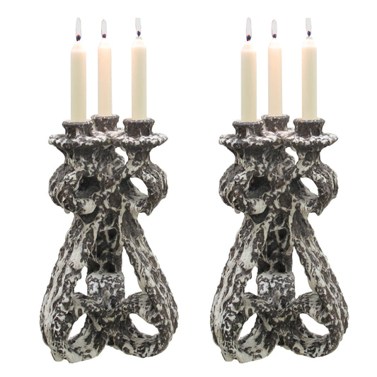 Pair of 1950s Fat Lava Candlesticks by Marius Giuge from Vallauris, French