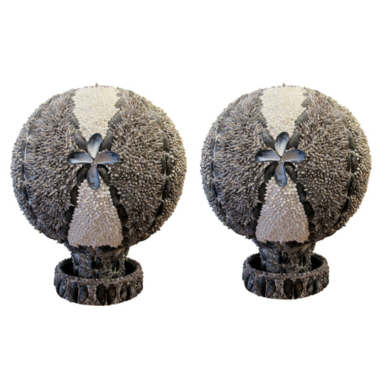 1960s Elegant Twin Shell Globes with Handcrafted Coastal Art, English