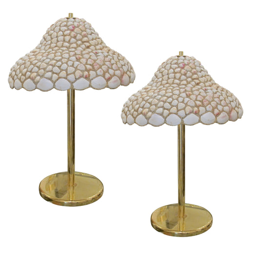 Pair of Large Handcrafted Seashell Table Lamps, 1970s English