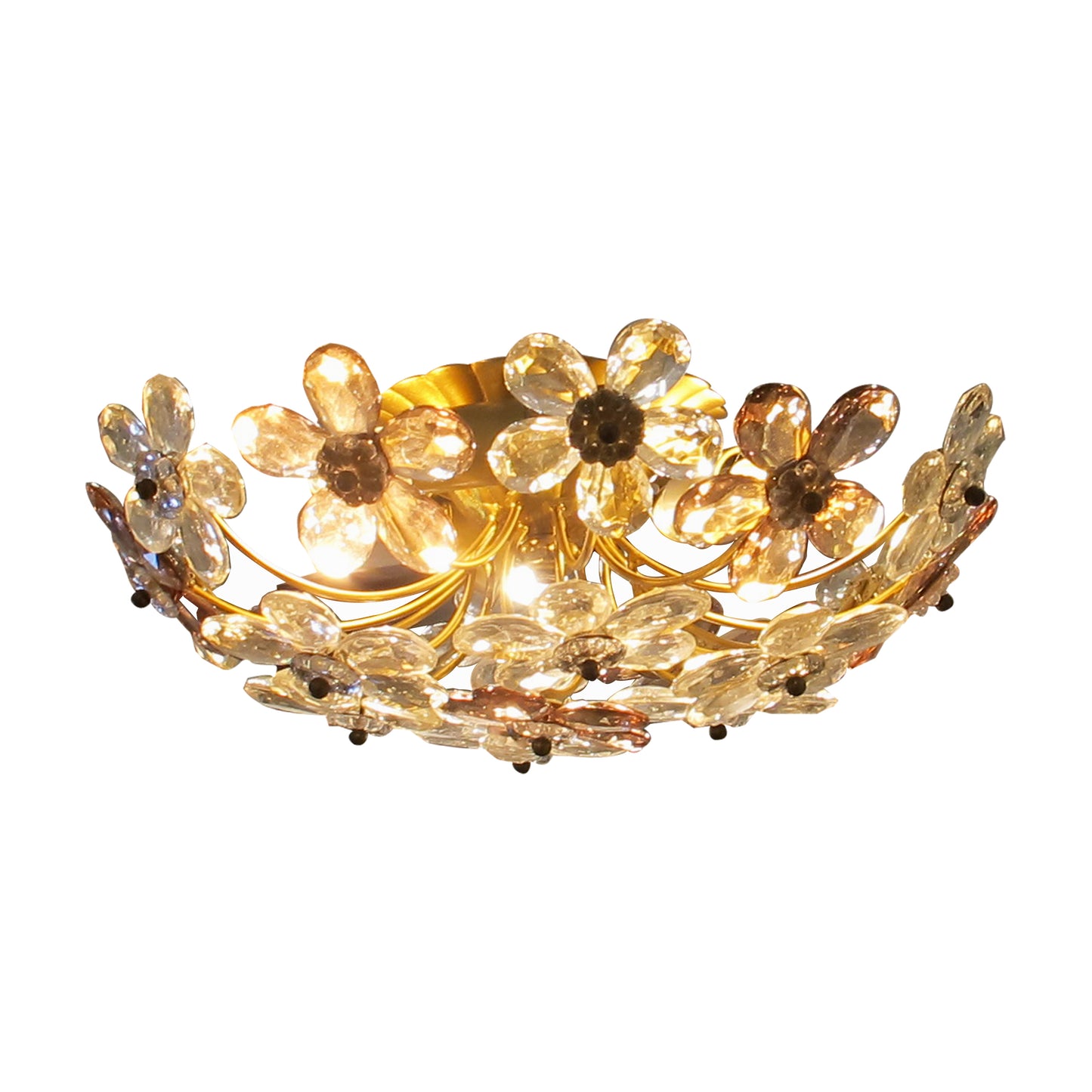 Pair of Maison Bagues Crystal Floral Ceiling Lights, French 1970