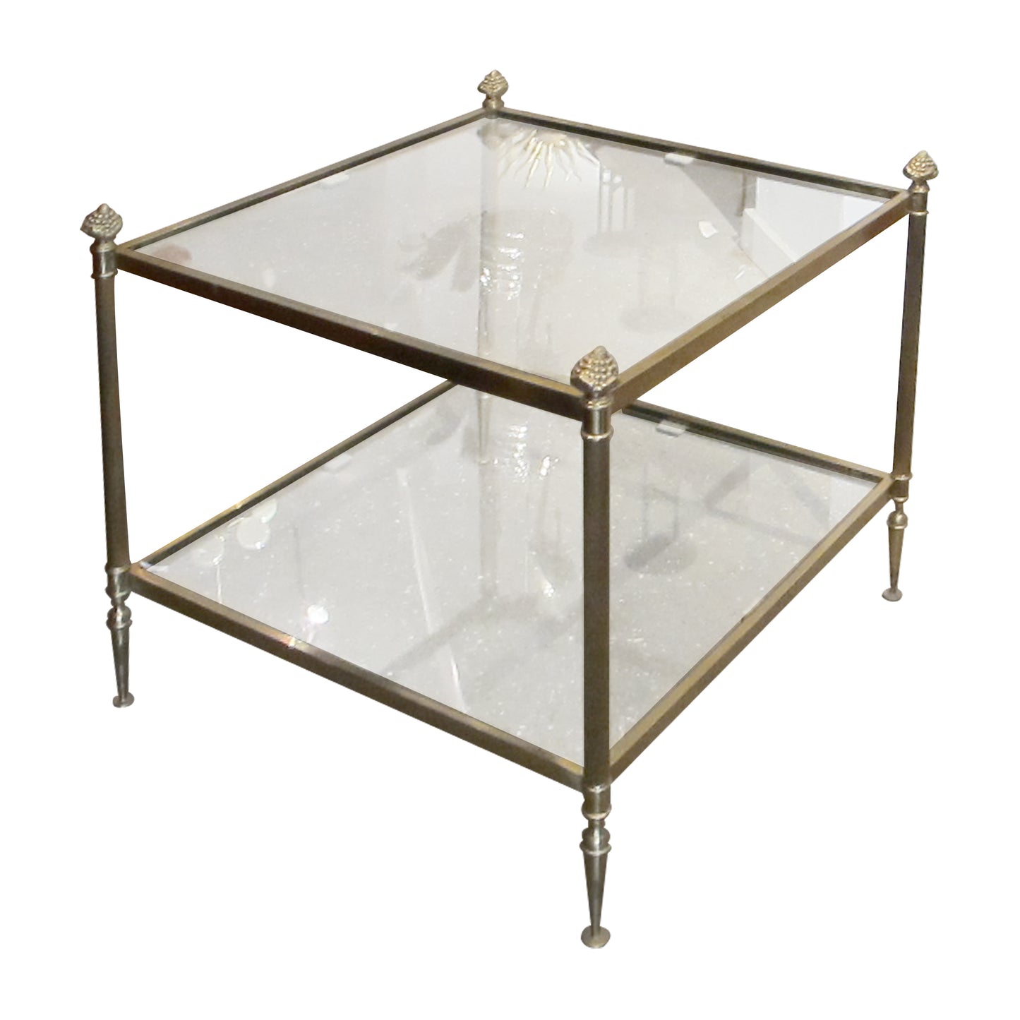 Pair of Brass and Glass Side Tables, French 1950s