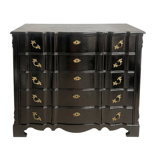 Louis XIV-Style Black French Polished Chest of Drawers, French, 1950s