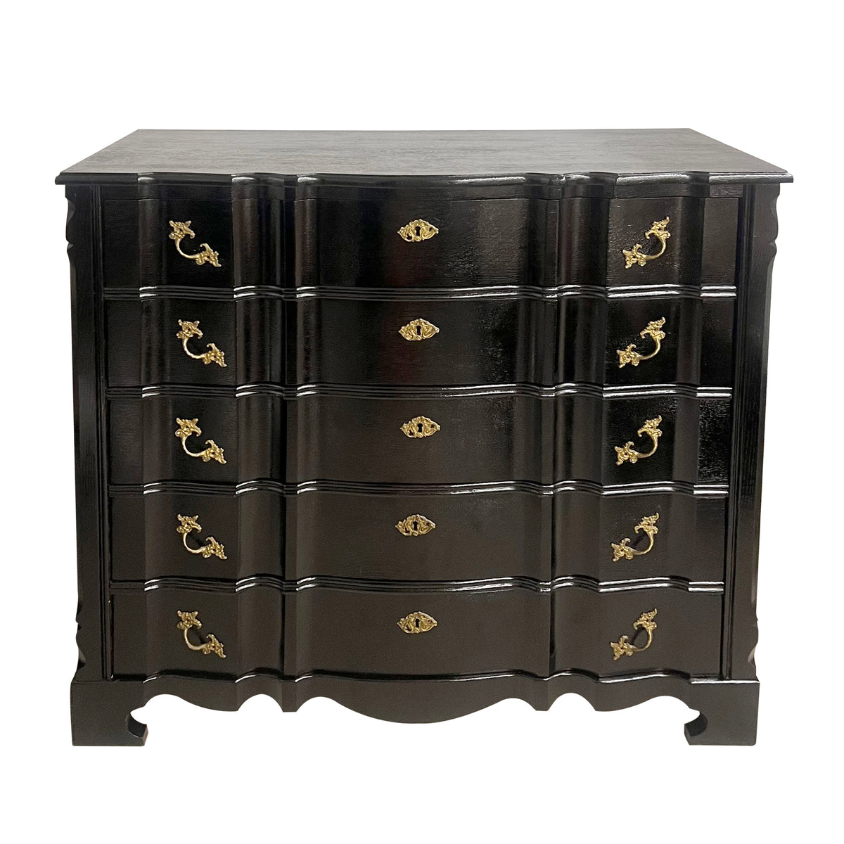 Louis XIV-Style Black French Polished Chest of Drawers, French, 1950s