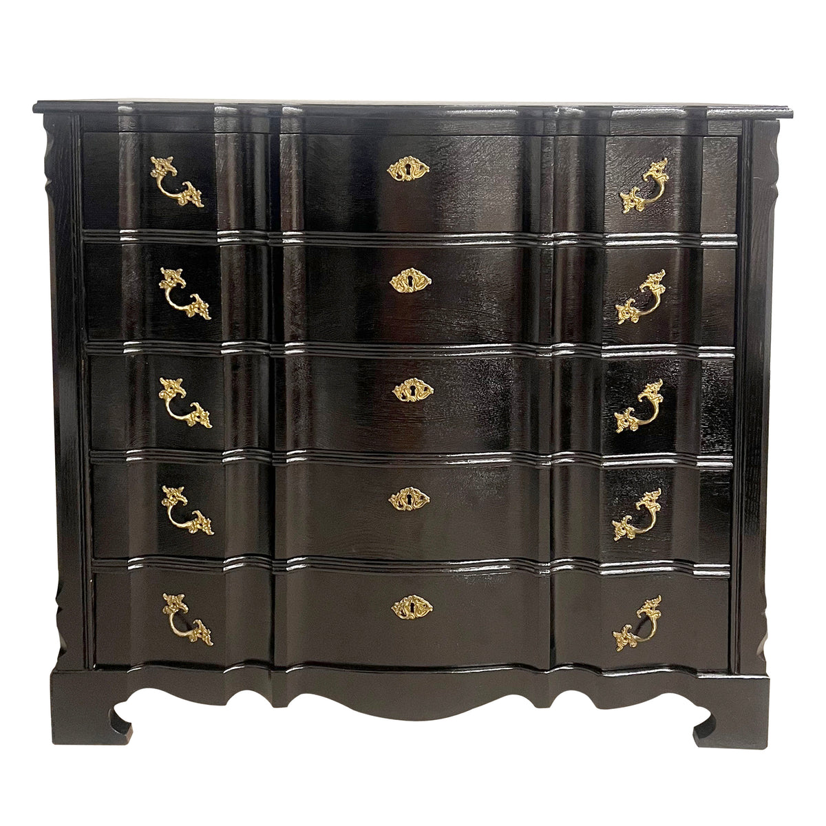 Louis XIV-Style Black French Polished Chest of Drawers, French, 1950s