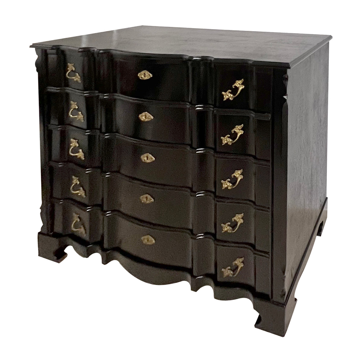 Louis XIV-Style Black French Polished Chest of Drawers, French, 1950s