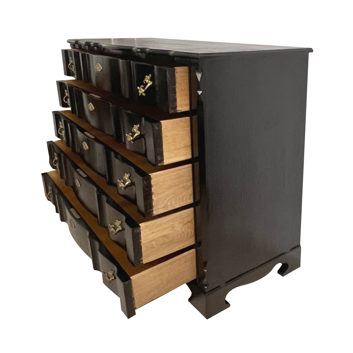 Louis XIV-Style Black French Polished Chest of Drawers, French, 1950s