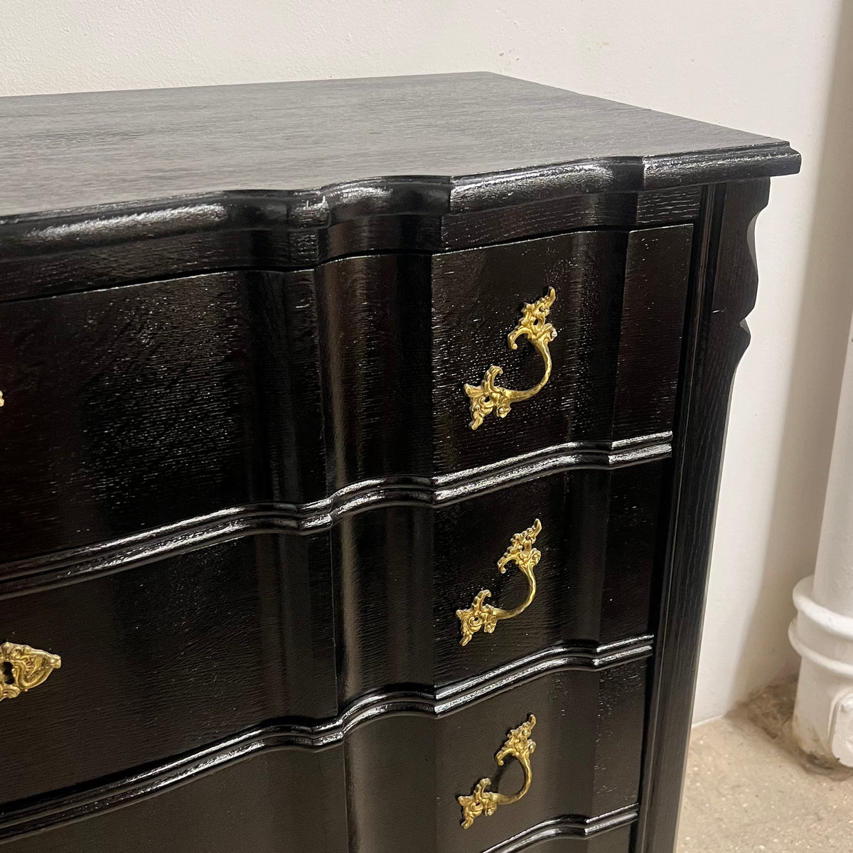 Louis XIV-Style Black French Polished Chest of Drawers, French, 1950s