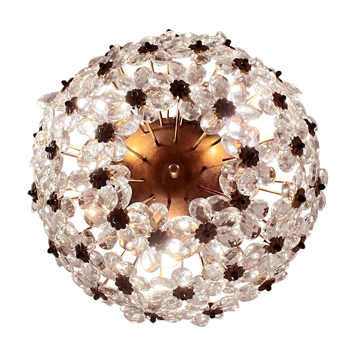 1970s Italian Banci Firenze Round Floral Crystal Ceiling Light