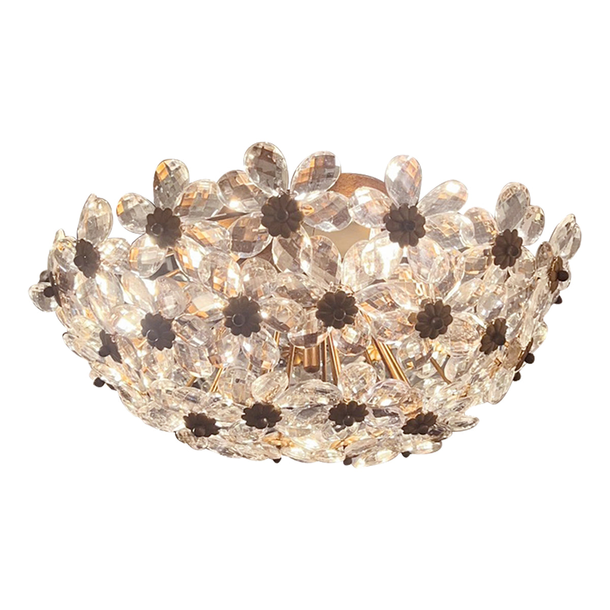 1970s Italian Banci Firenze Round Floral Crystal Ceiling Light