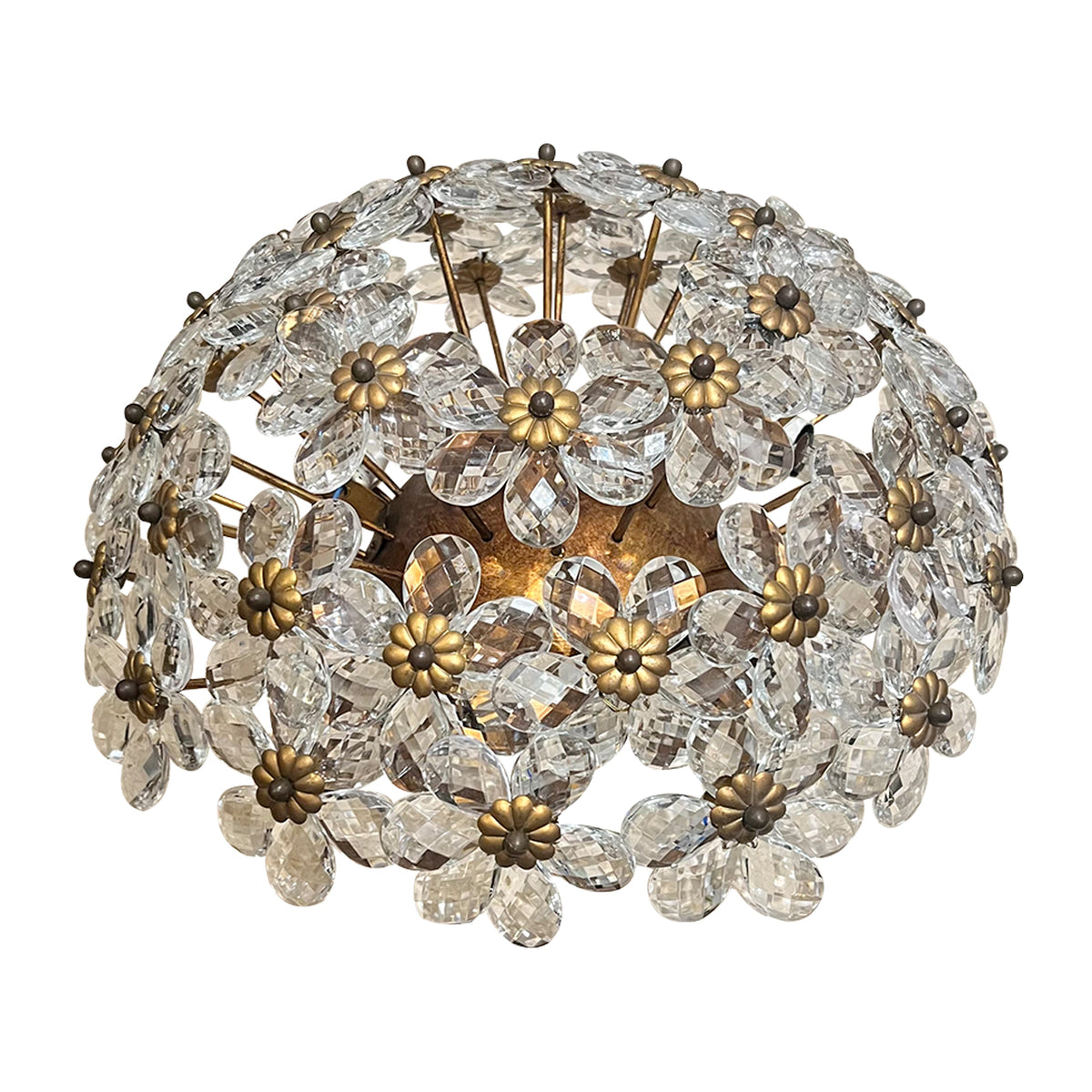 1970s Italian Banci Firenze Round Floral Crystal Ceiling Light