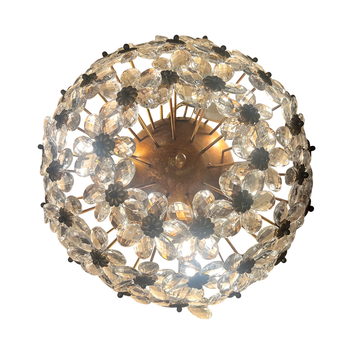 1970s Italian Banci Firenze Round Floral Crystal Ceiling Light