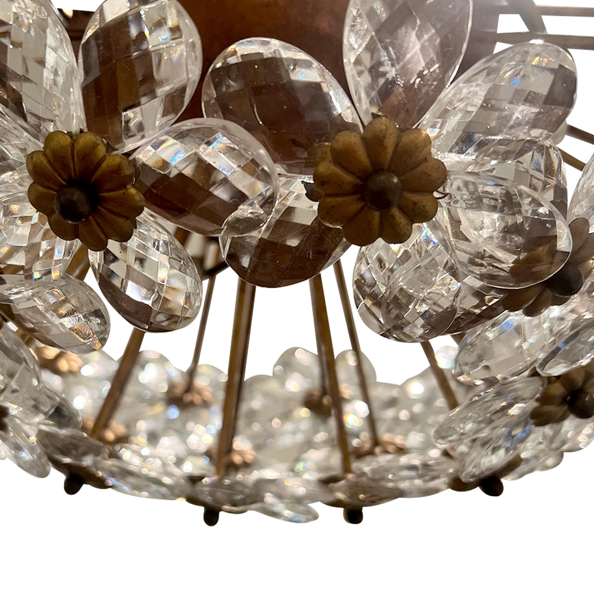 1970s Italian Banci Firenze Round Floral Crystal Ceiling Light