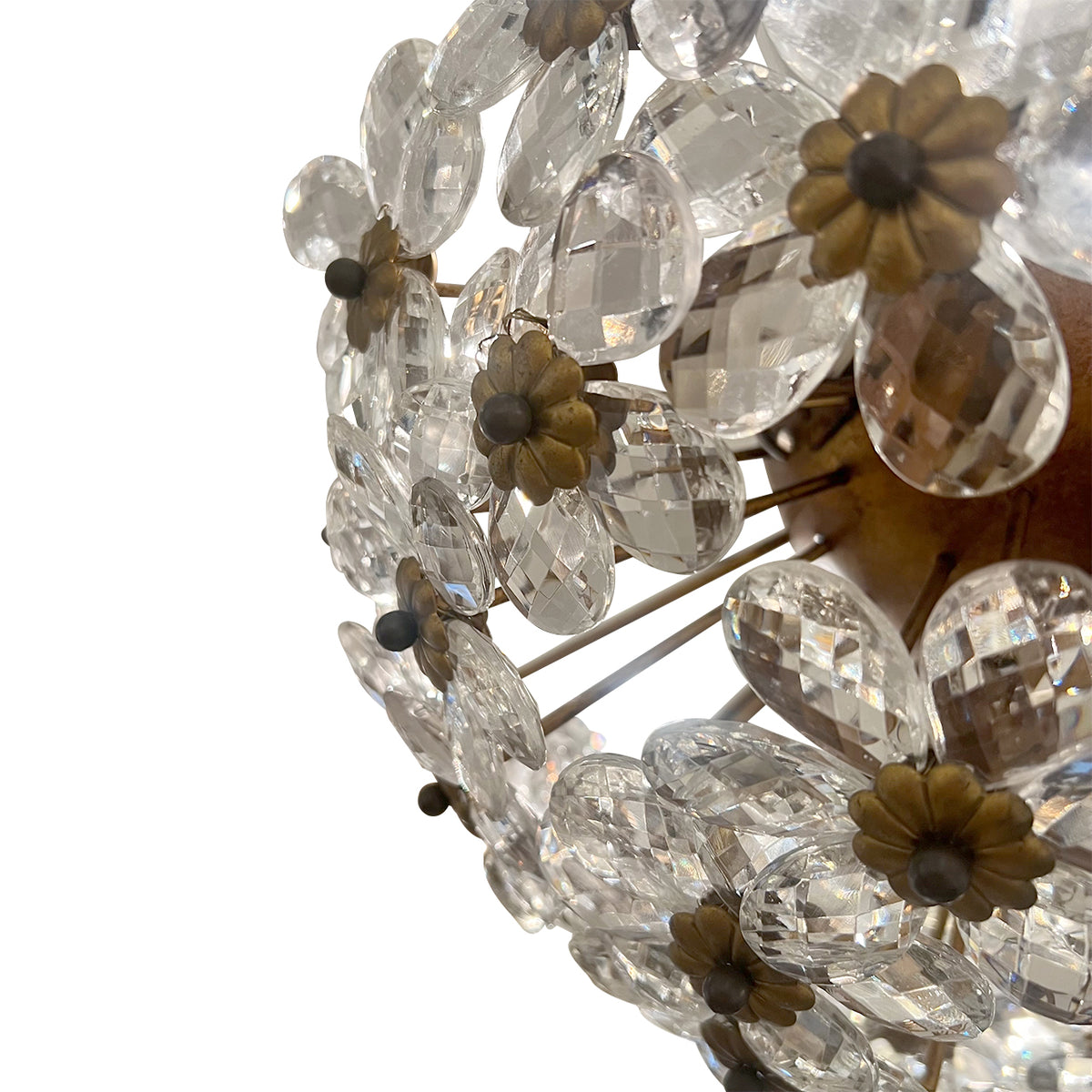 1970s Italian Banci Firenze Round Floral Crystal Ceiling Light