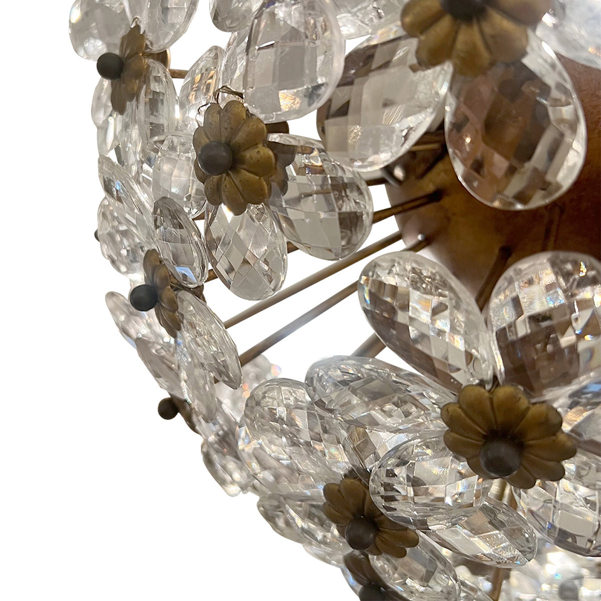 1970s Italian Banci Firenze Round Floral Crystal Ceiling Light