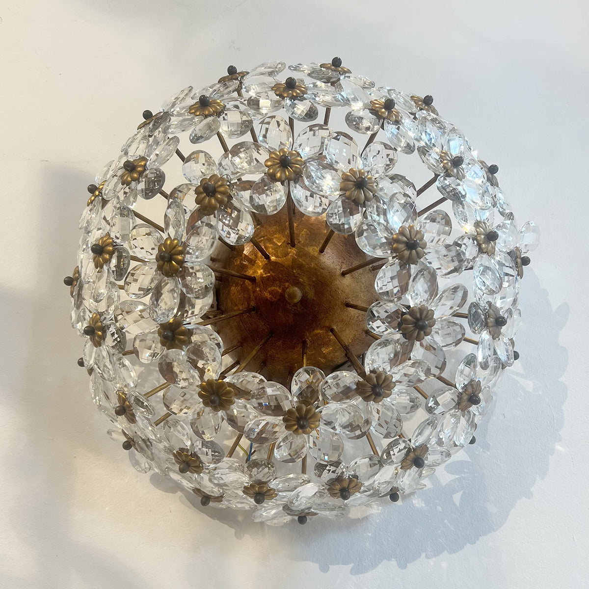 1970s Italian Banci Firenze Round Floral Crystal Ceiling Light