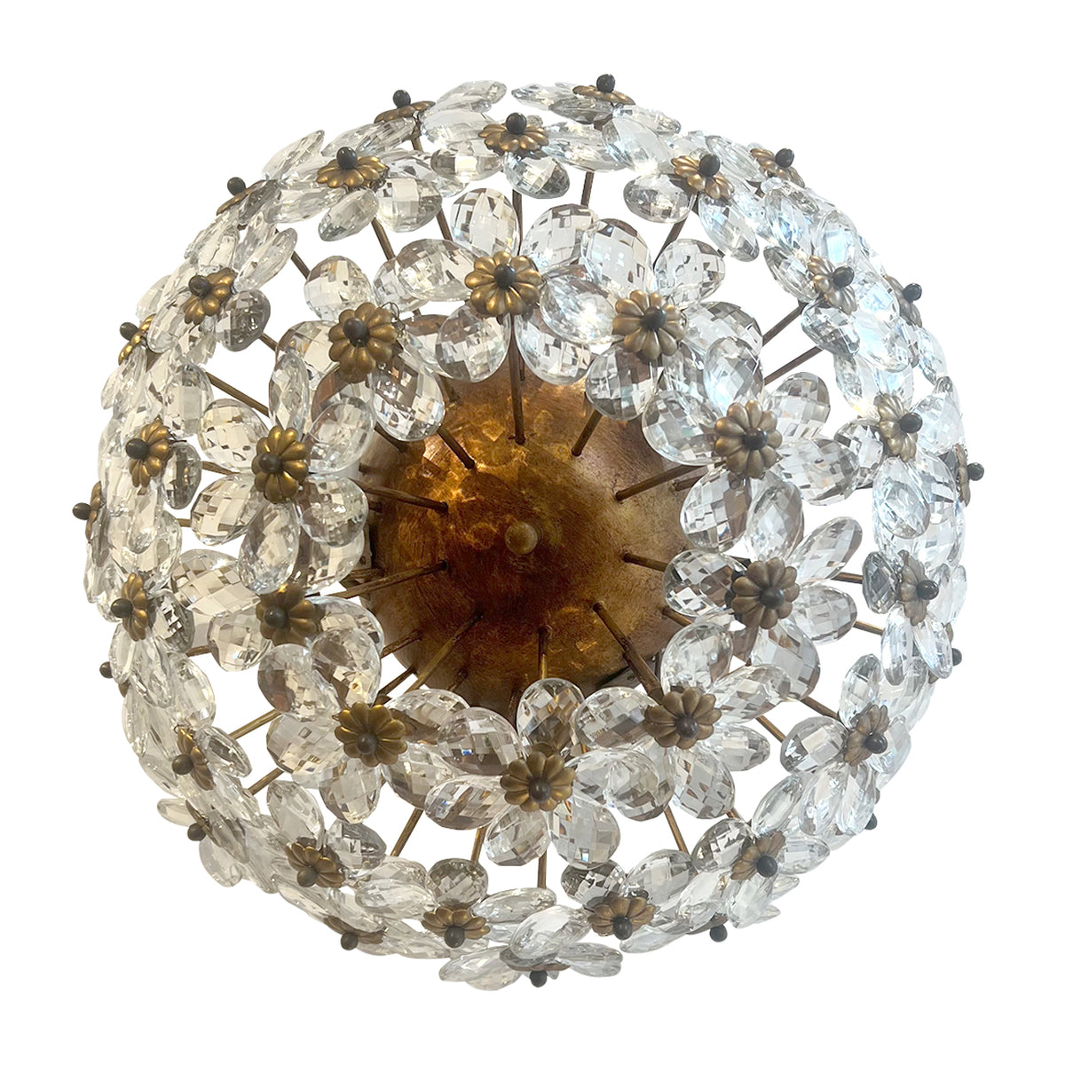 1970s Italian Banci Firenze Round Floral Crystal Ceiling Light
