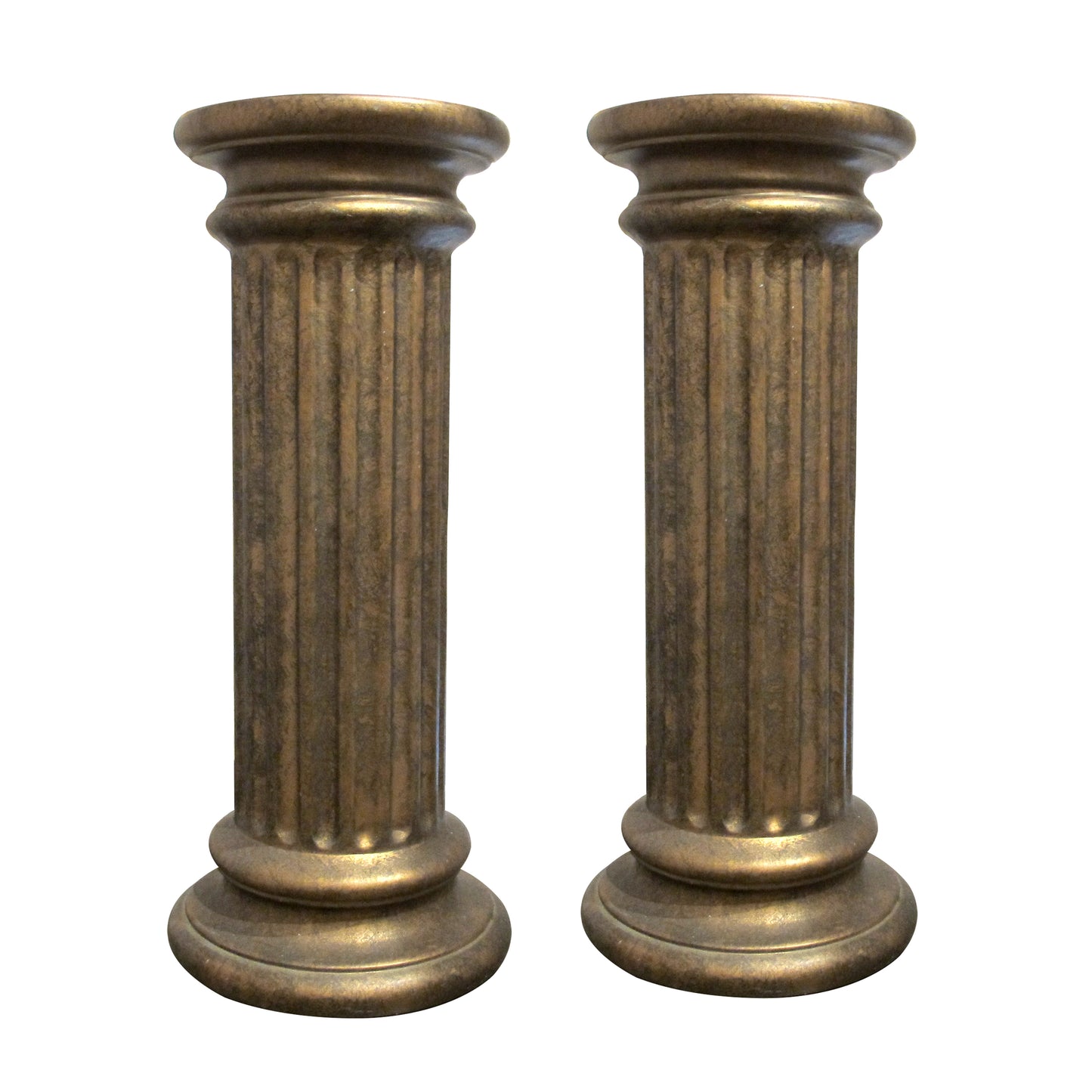 Pair of Bronze Finish Ceramic Fluted Columns – Decorative Pedestals, English
