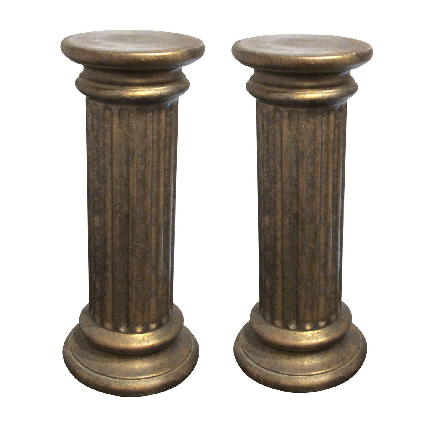 Pair of Bronze Finish Ceramic Fluted Columns – Decorative Pedestals, English