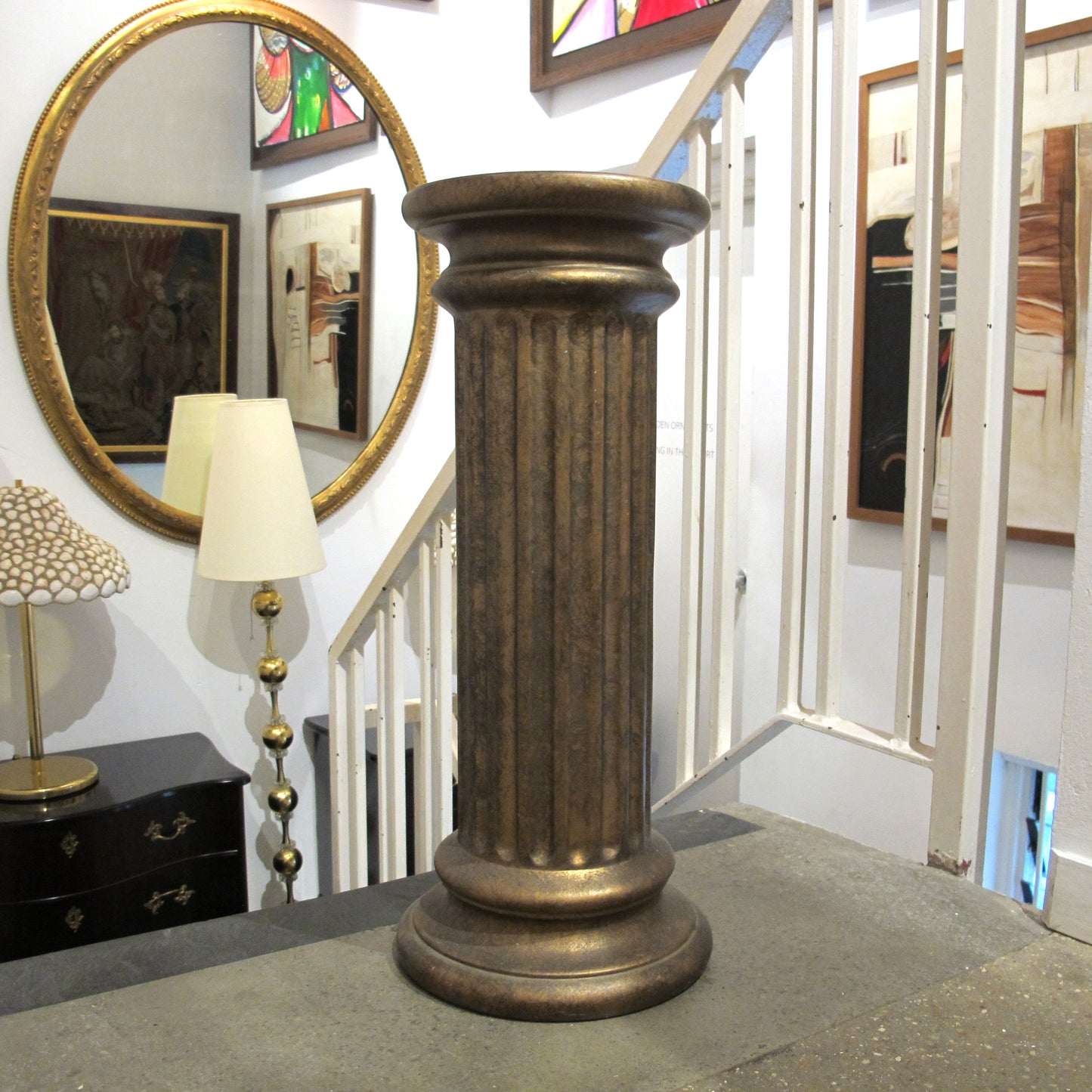 Pair of Bronze Finish Ceramic Fluted Columns – Decorative Pedestals, English