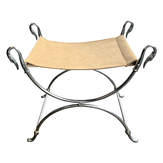 French Neoclassical Swan-Head Metal Stool, Mid-Century by Maison Jansen