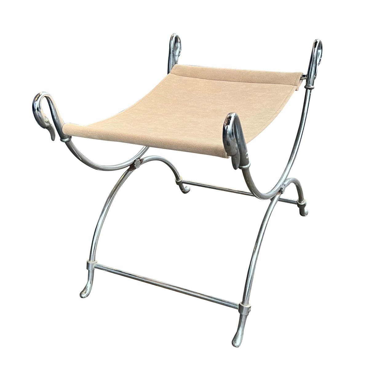French Neoclassical Swan-Head Metal Stool, Mid-Century by Maison Jansen