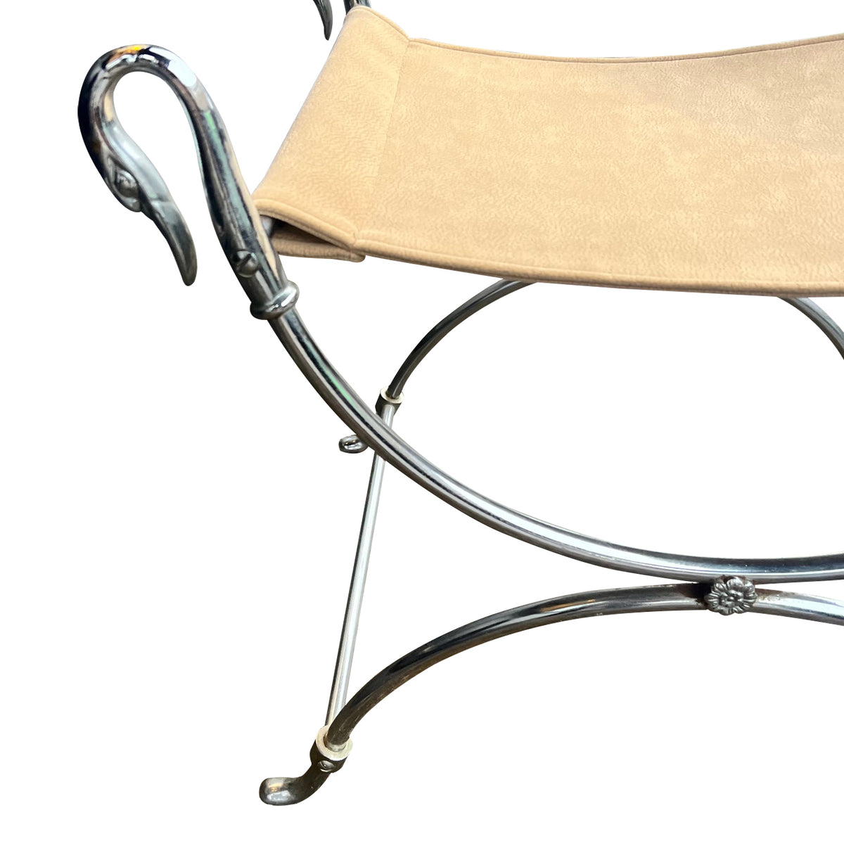 French Neoclassical Swan-Head Metal Stool, Mid-Century by Maison Jansen