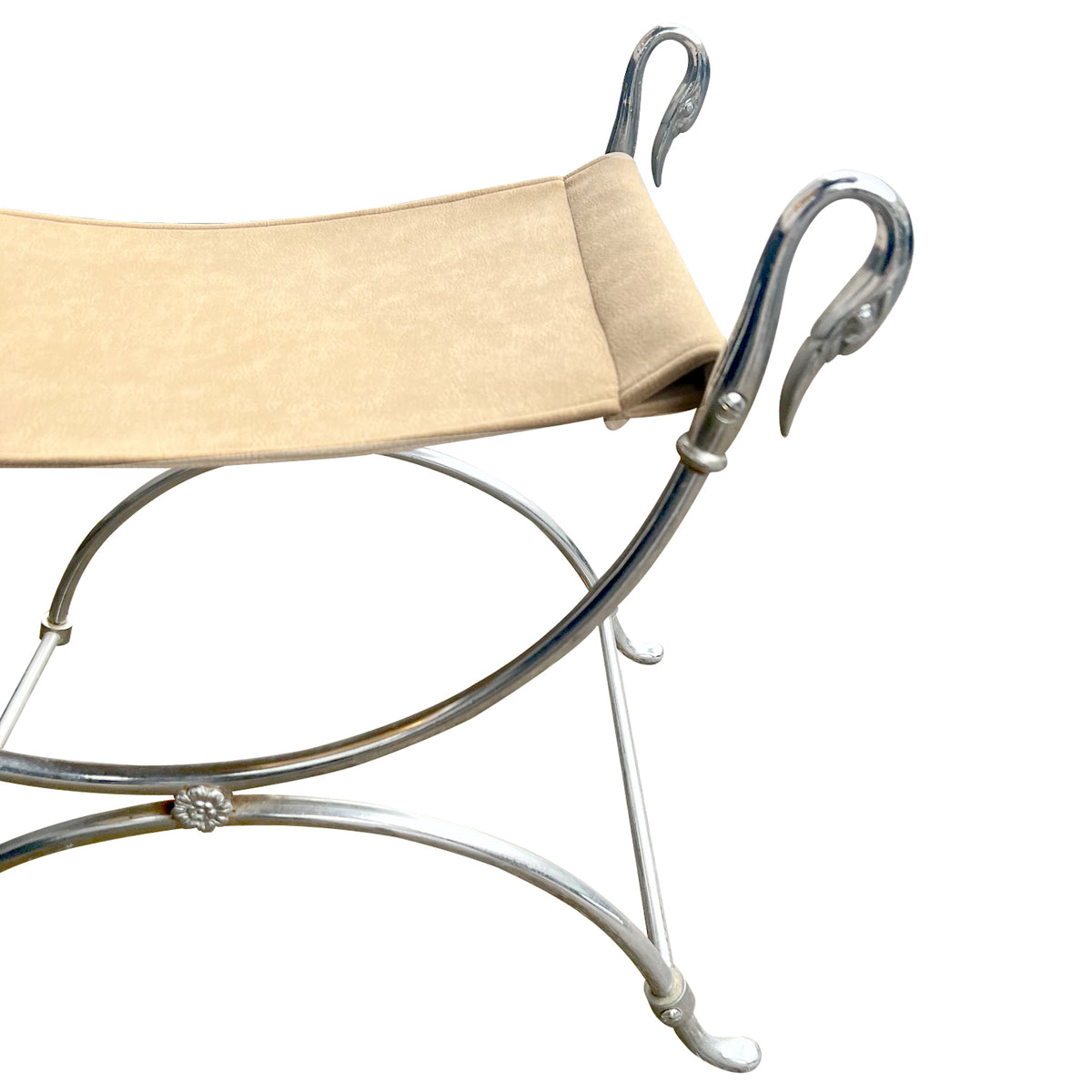 French Neoclassical Swan-Head Metal Stool, Mid-Century by Maison Jansen