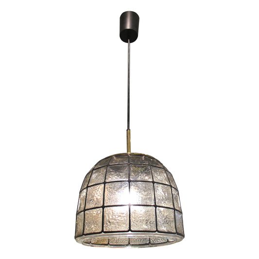 1960s Glashütte Limburg Pendant Light with Textured Glass Dome, German