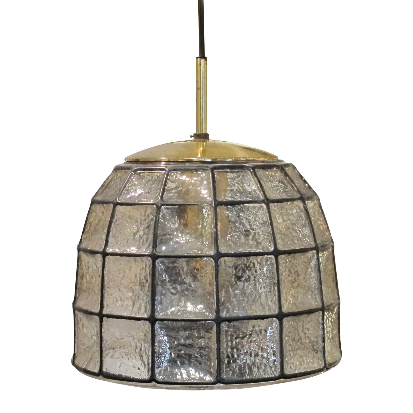 1960s Glashütte Limburg Pendant Light with Textured Glass Dome, German