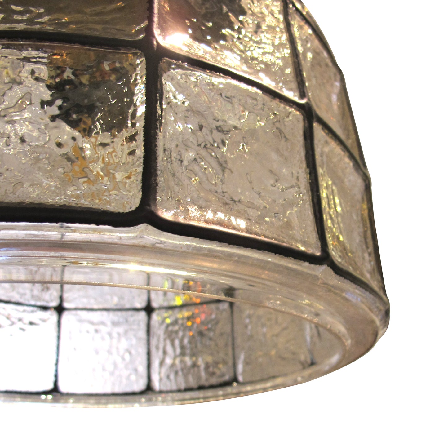 1960s Glashütte Limburg Pendant Light with Textured Glass Dome, German