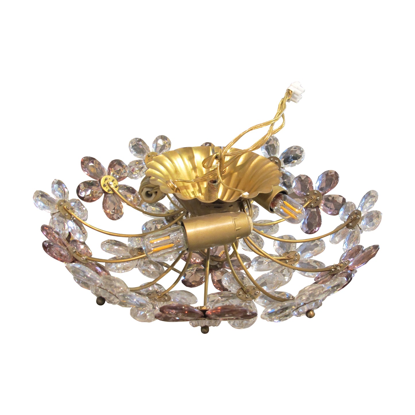 Pair of Maison Bagues Crystal Floral Ceiling Lights, French 1970